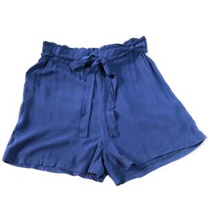 Kelso Navy Blue High Rise Paper Bag Shorts